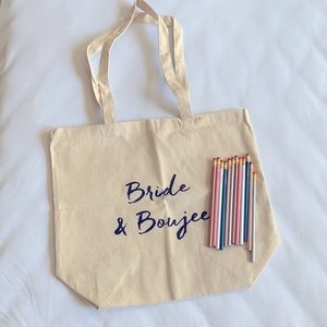 Bride and boujee tote bag and pencils